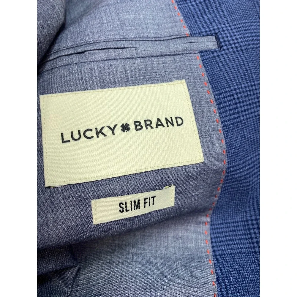 Lucky Brand Blazer Slim Fit Men 40R Blue Glen Plaid Sport Coat Two Button Jacket